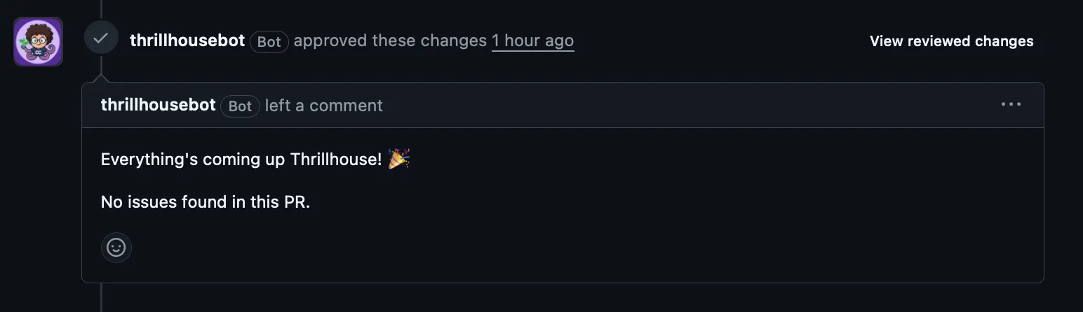 ThrillhouseBot approving a clean pull request
